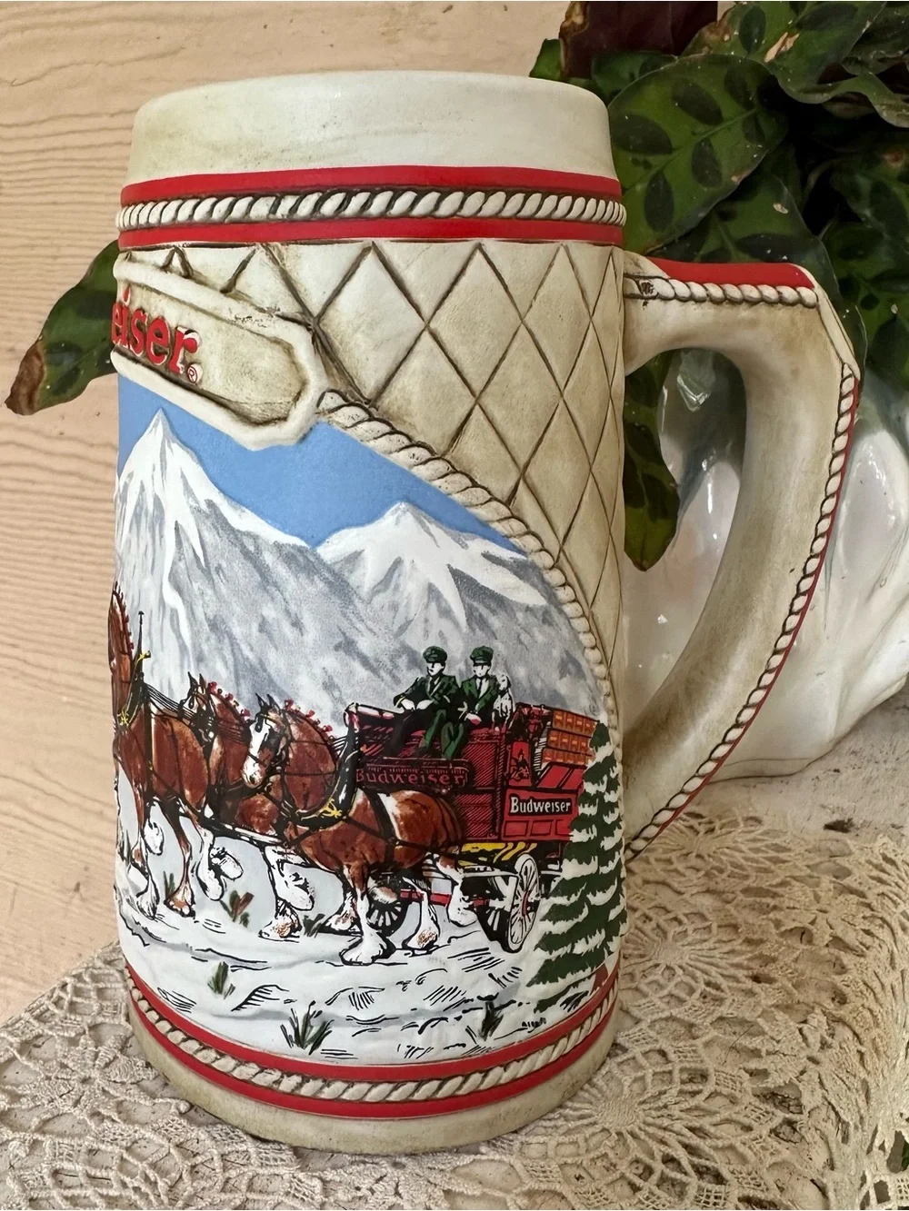 Vintage 1985 Budweiser Clydesdale Horses “A” Series stein Handcrafted in Brazil